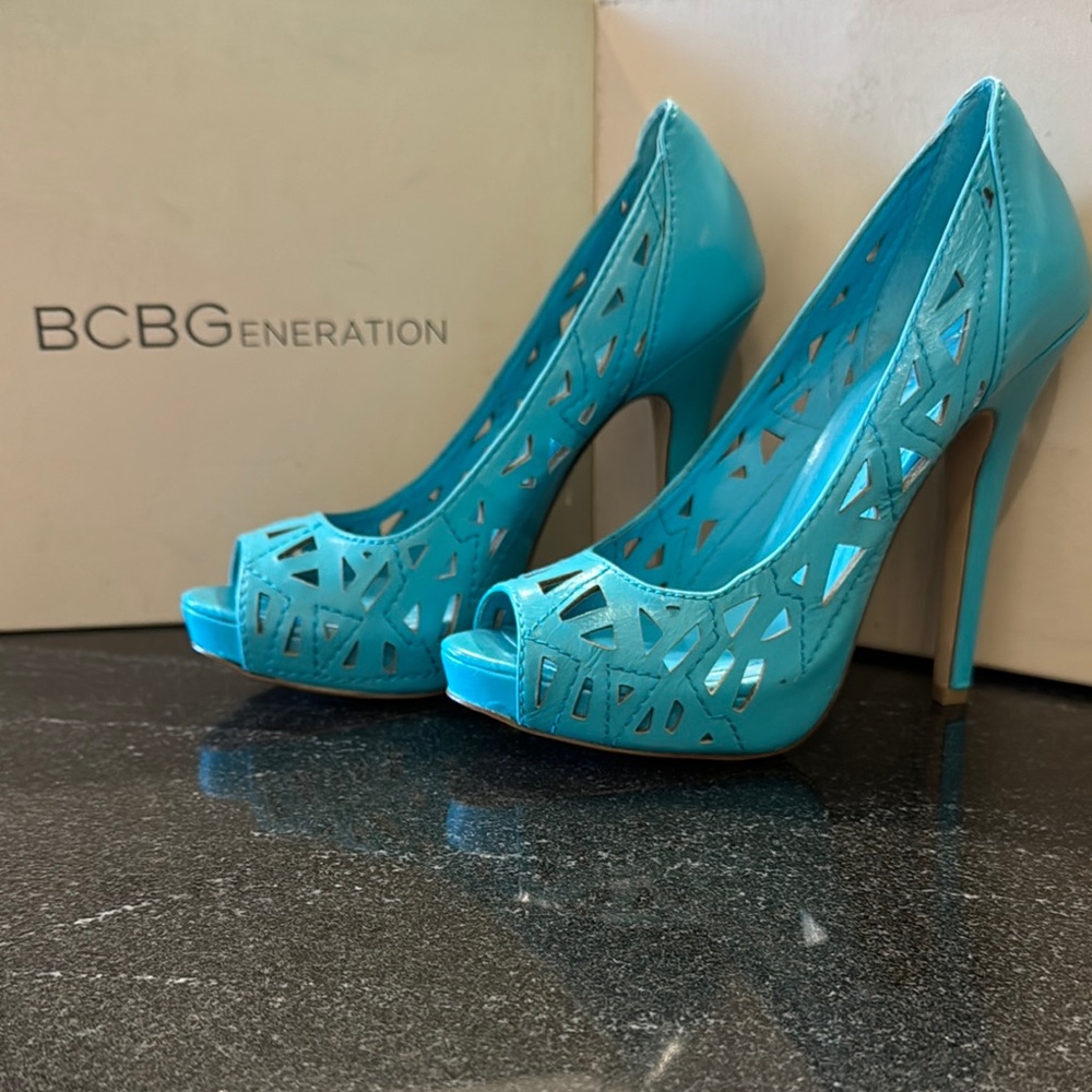 Bcbgeneration Blue Peep Toe Heels - image 1